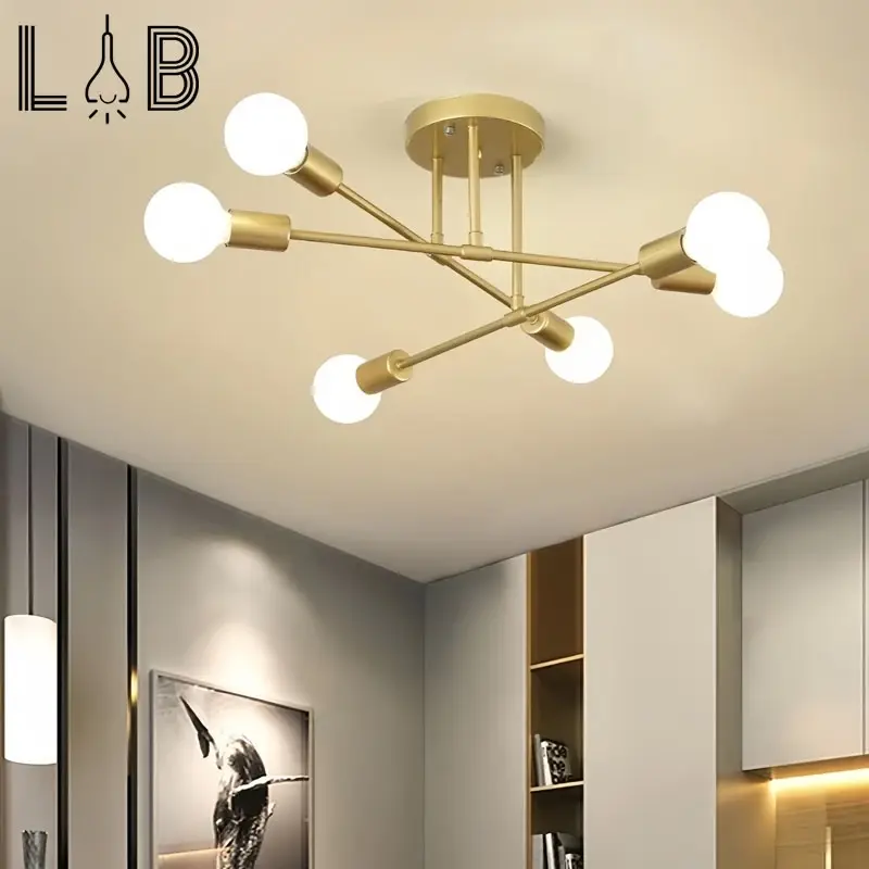 Lampu langit-langit 3/ 5 /6/ 8 kepala Nordik Besi Emas Lampu Gantung Lampu Plafon Ruang Tamu Modern chandelier lampu hias kamar Industrial Besi Untu