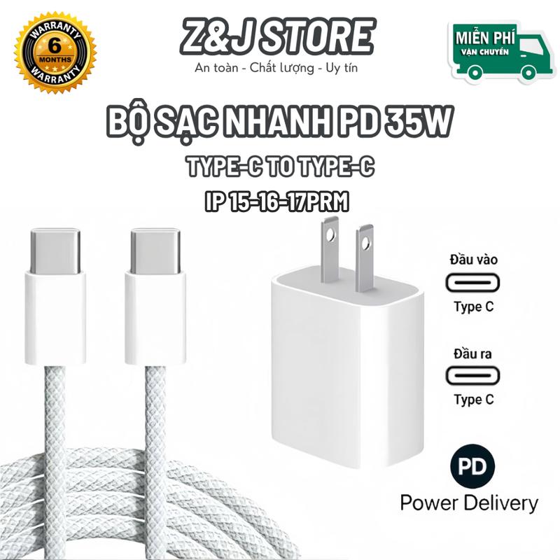 Bộ Sạc Nhanh Cho IP 35W Type-C To Type-C, Gồm Củ Và Cáp Bọc Dù Cho Điện Thoại…