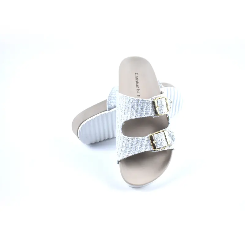 Christian Bale LILY Sandal Wanita Elegan Sendal Flat Kasual Cewek Gesper Canvas Terbaru Perempuan sandal  terbaru flat  sandal 6