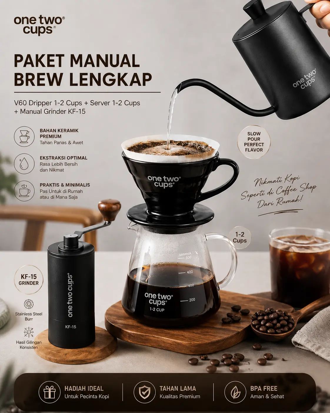 Paket Lengkap Alat Seduh Kopi / Manual Brew V60 Dripper Set