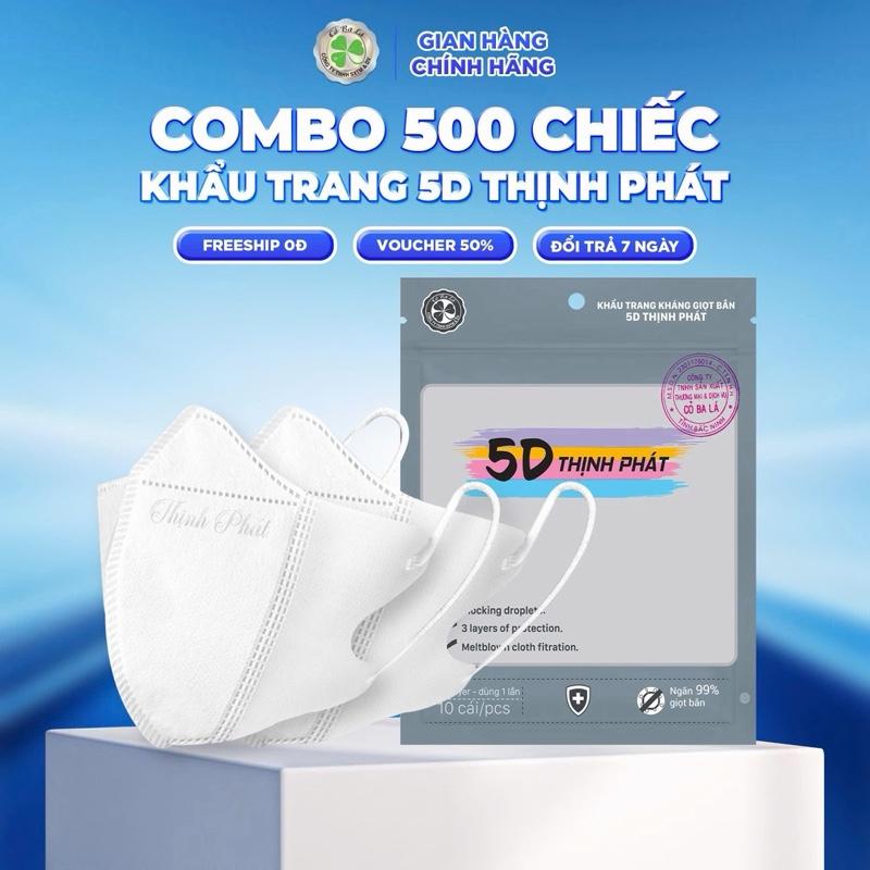 500 CHIẾC KHẨU TRANG 5D THỊNH PHÁT Chống Nắng UV & Bụi Mịn - Vải Không Dệt An Toàn - Thiết Kế 3D Thông Minh - Dây Tai Mềm Mại - Free Ship