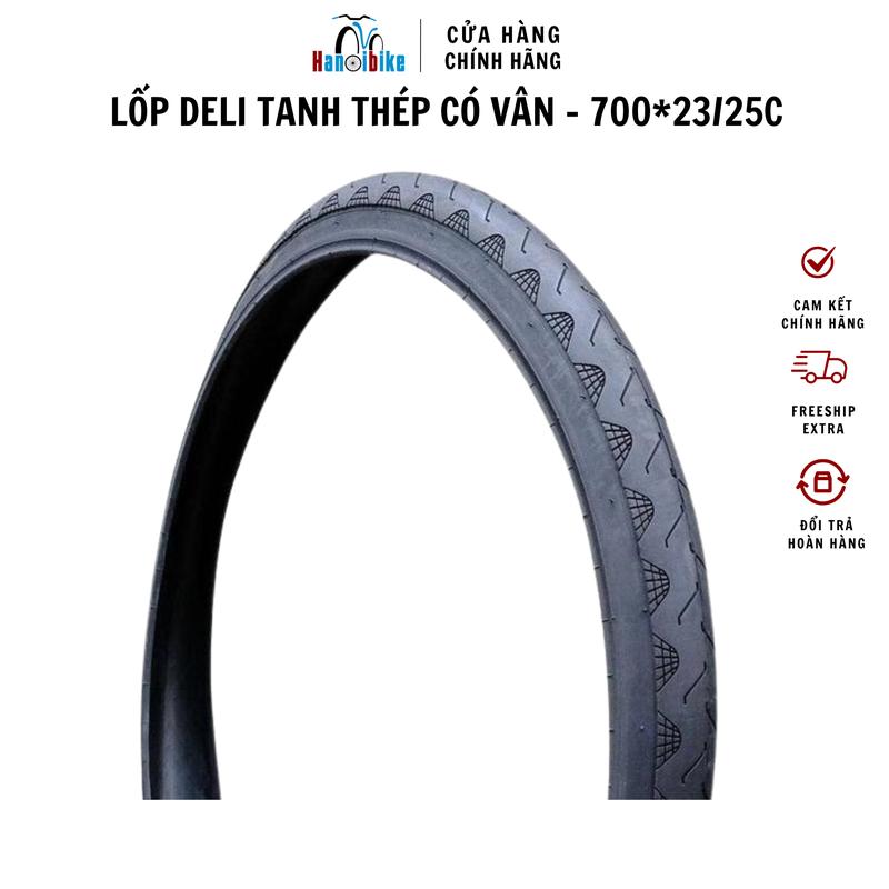 Lốp Deli tanh thép 700C gắn vành xe đạp Road/ Fixedgear/ Touring bản trơn 700C 700x23C áp suất 50-80 PSI cho xe đạp Road Fixedgear Touring