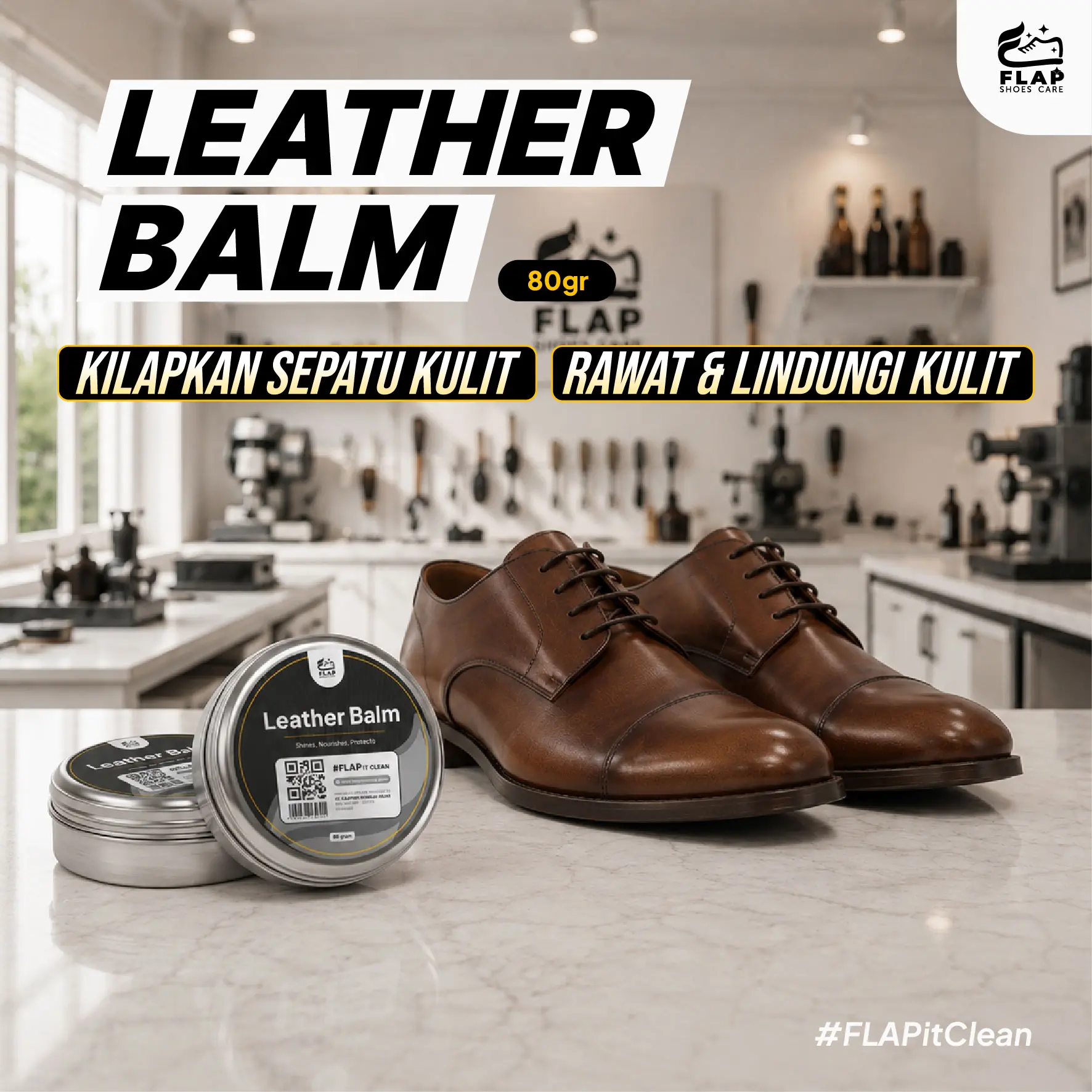Flap Shoes Care - Shoe Leather Balm -  Semir Sepatu Putih Hitam dan Netral - Semir Sepatu Cleaner Pembersih