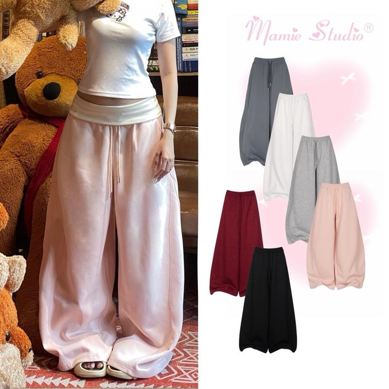   Tặng cạp quần  Quần nỉ 2 da Mamie ống rộng basic che khuyết điểm thời trang nam nữ 