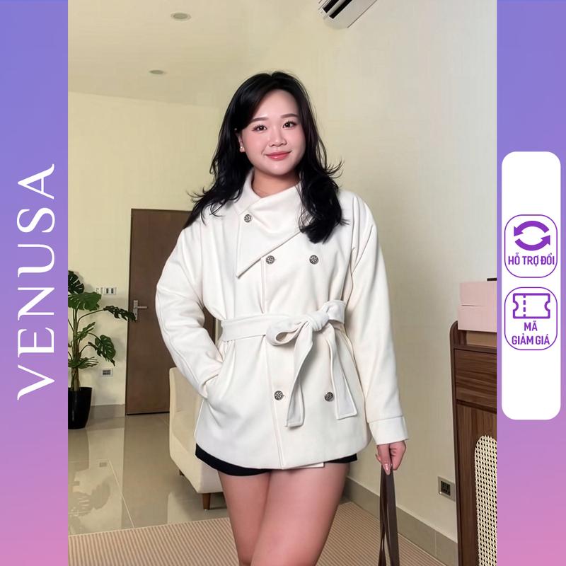  Áo mangto BIGSIZE khoác dạ be nữ cổ cao dáng lửng kèm dây đai Venusa Store 