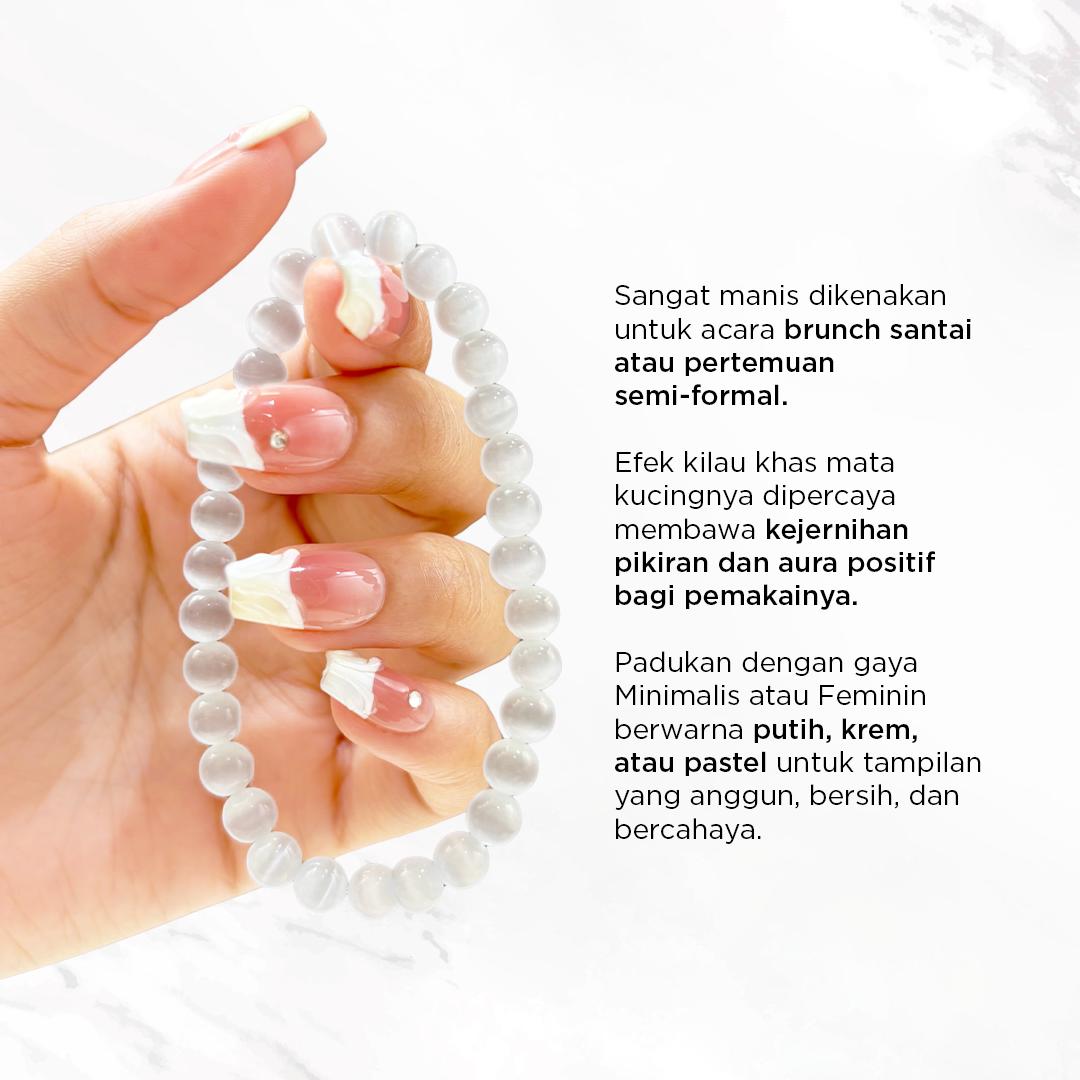 [BlinkCat Signature] Gelang Kristal Alami: Pure White Blink Cat's Eye - Natural Crystal Bracelet asli ori