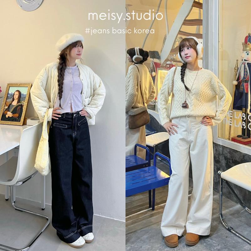  Meisy.studio Quần Jeans nữ ống rộng wide-leg pants túi cơi chất jeans kaki mềm cotton thiết kế thoải mái và tiện lợi 