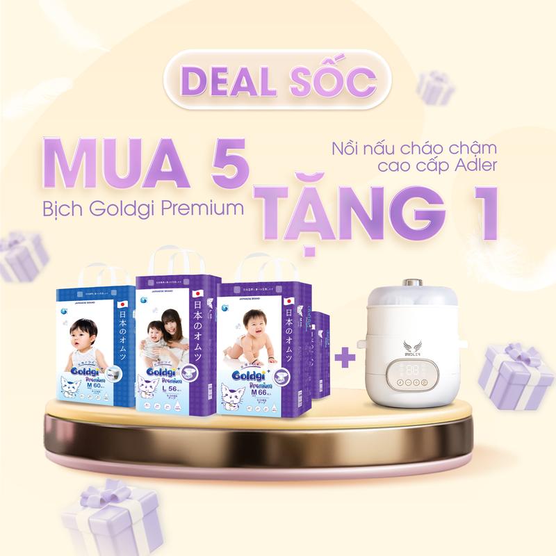  Combo 5 Bỉm Goldgi Premium Tặng Nồi Nấu Cháo Cho bé 