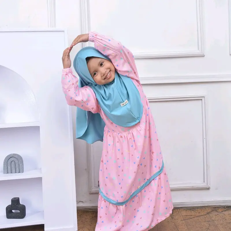 Gamis anak perempuan gamis lebaran set hijab motif Dress Cantik Muslim Katun 5