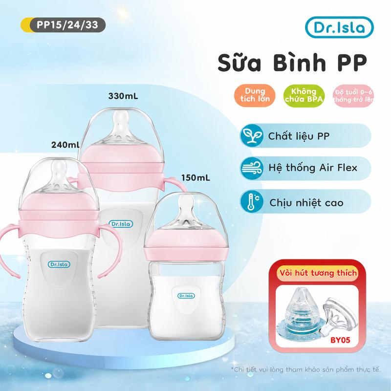 Dr.Isla PP15/24/33 Chính Hãng | Thiết Kế Cổ Rộng, PP Chịu Nhiệt & Không BPA | Dung Tích 150ml 240ml 330ml | Bảo quản sữa bột