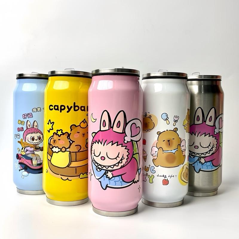  Cốc cách nhiệt dạng lon Độc lạ hoạ tiết đáng yêu chất liệu inox 304 có ống hút phích nước 