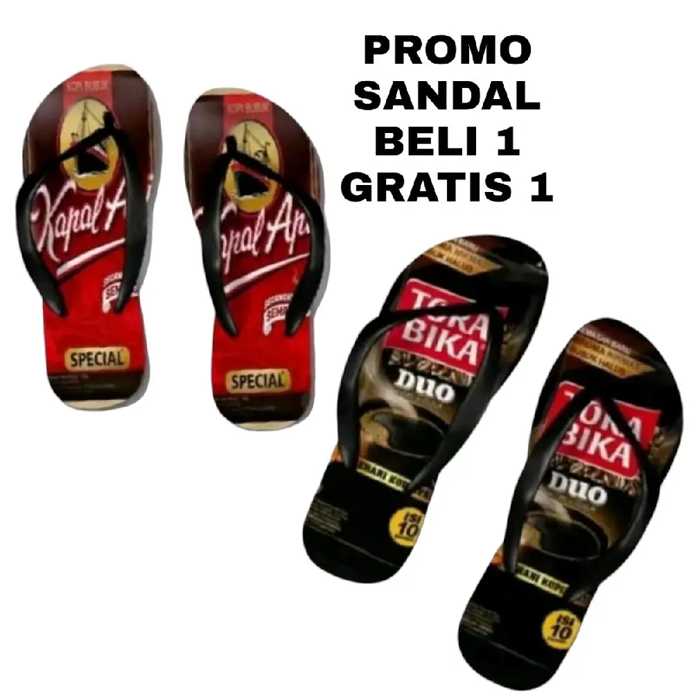 promo beli 1 gratis 1 sandal jepit distro pria dewasa  Putih Hitam Pantai