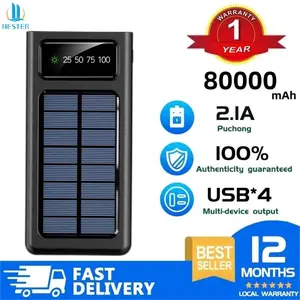 Hester solar power bank 80000mah power bank original asli robot awet tahan lama fast charging built in 4 cable outdoor camping led lampu