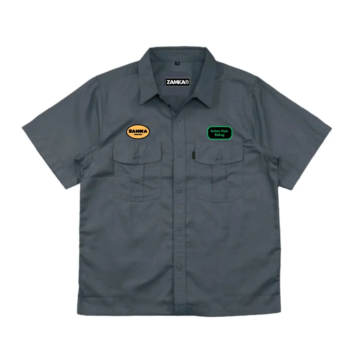 ZAMKA Kemeja Zmk01 Workshirt Abu-Abu Lengan Pendek , Kemeja Engineering, Kemeja Kerja Safety Lengan