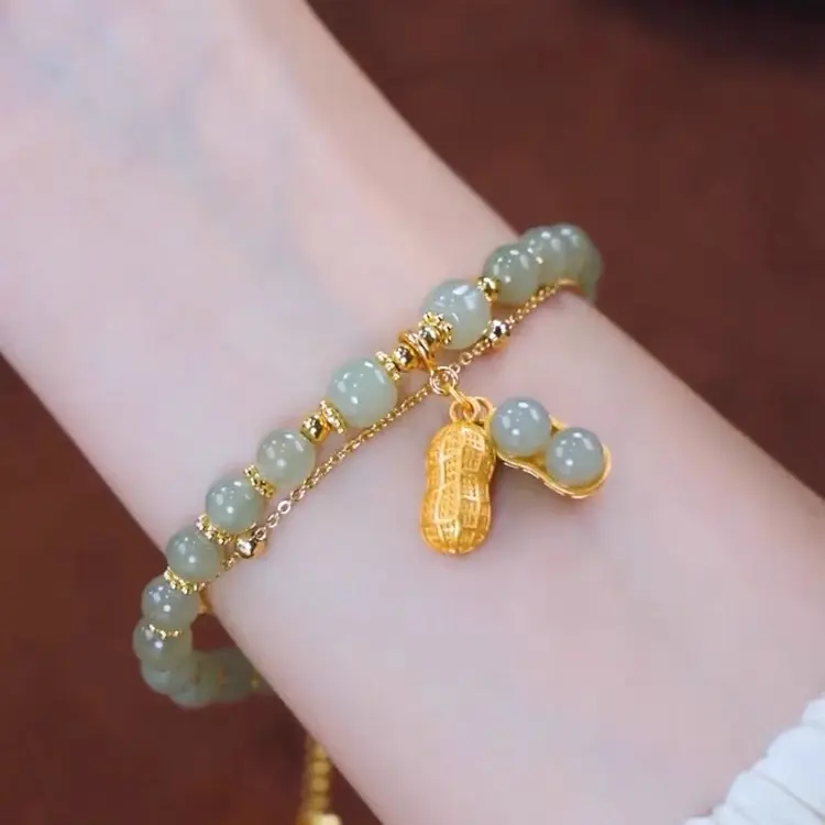 T38Gelang giok asli batu kacang hijau titanium