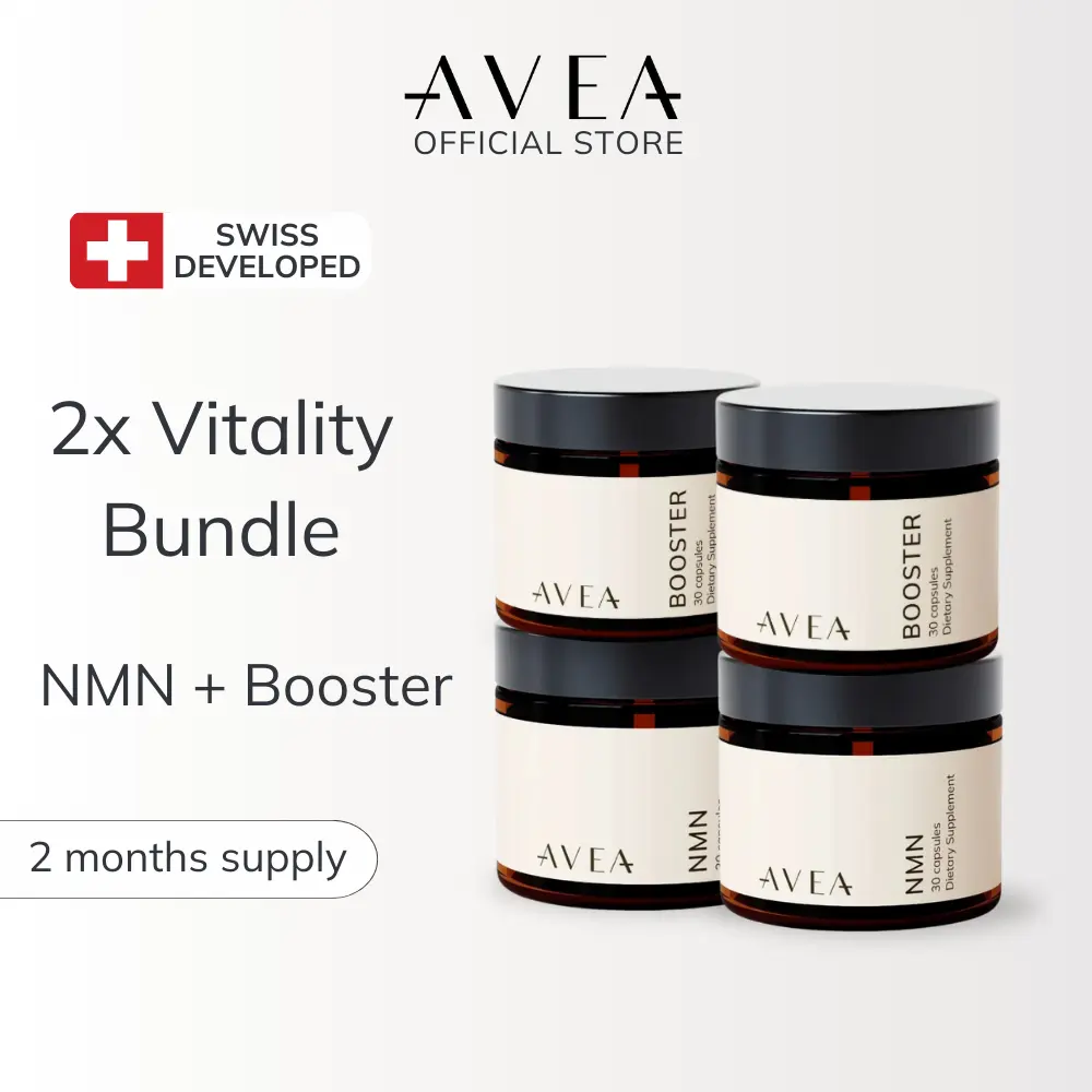 AVEA Vitality Bundle 2x | NMN 250mg + Booster (Nicotinamide Mononucleotide, Resveratrol, Ubiquinol,  Antioxidants) | Developed in Switzerland | Manufactured in Europe