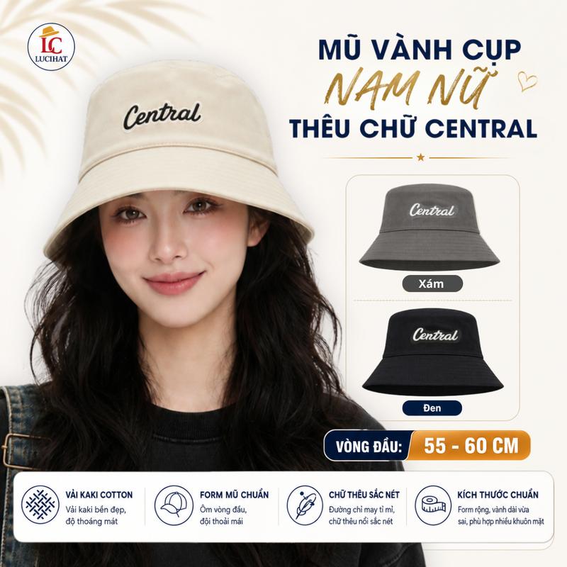Mũ bucket vành cụp Central, nón tai bèo nam nữ chất vải kaki dày mịn form…