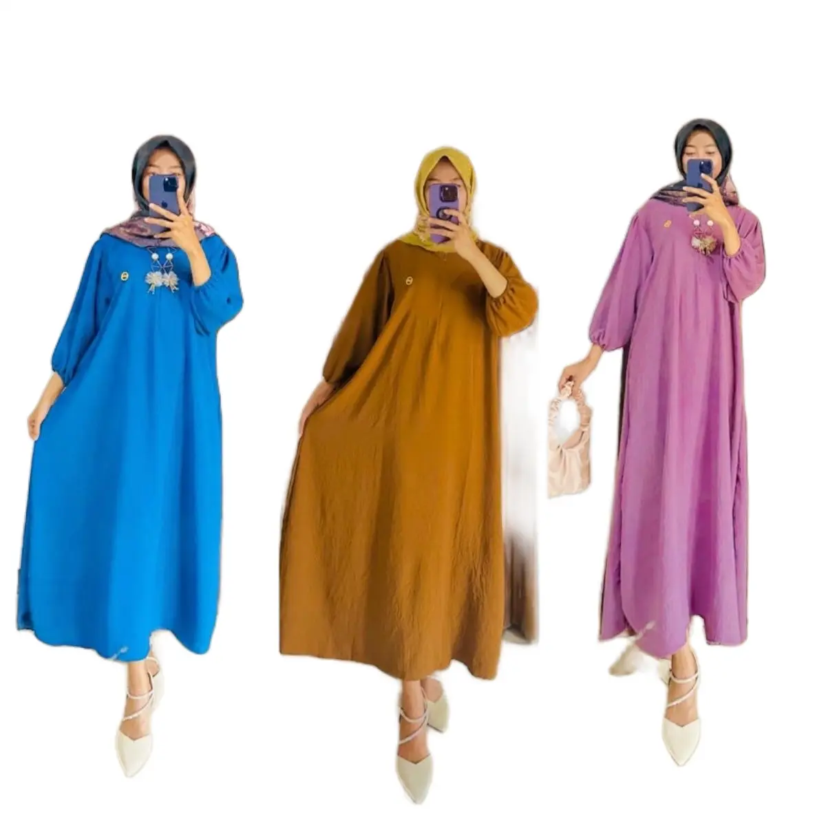 Paket usaha 3pcs FATHIA dress gamis cringkel airflow bisa pilih warna Army Hitam Ibu Menyusui Muslim Nyaman Soft Navy Crinkle Basic Panjang Maroon Syari Putih