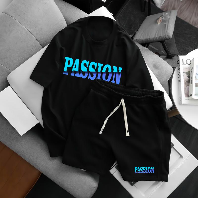 Bộ Quần Áo Nam Nữ Cotton Co Dãn Tay Lửng BLUE PASSION Phong Cách Năng Động Thoải Mái Menswear Đen Chất Liệu Linh Hoạt Kiểu Dáng Đơn Giản Mà Thời Trang