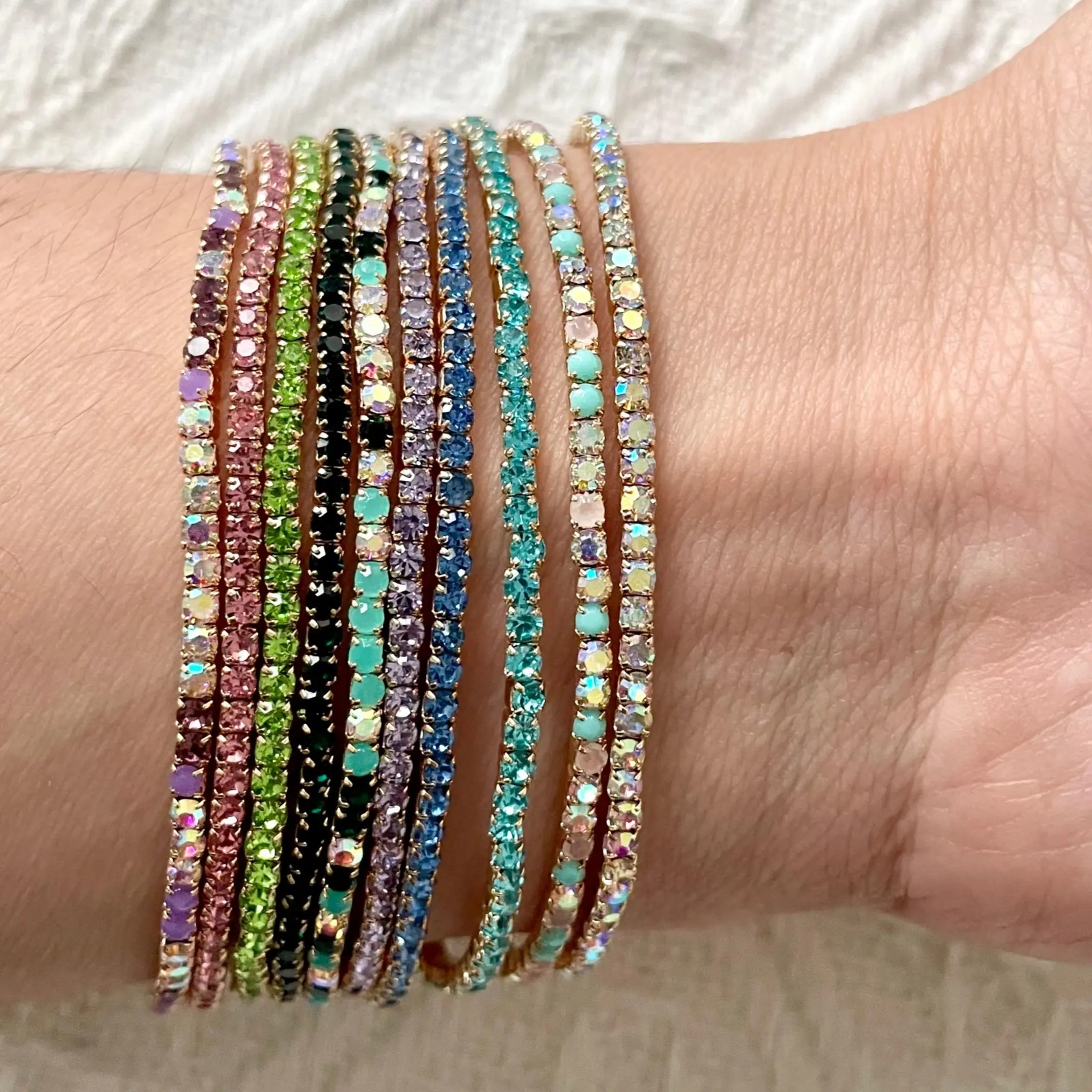 「Beli 1 Gratis 1」「24H ship」Gelang Tangan Elastis Satu Baris Berlian Penuh Model Korea Aksesoris Fashion Wanita