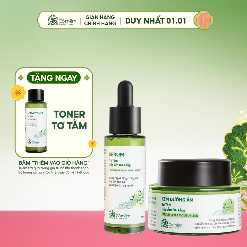Cỏ Mềm Combo Dưỡng Da Mặt Serum Kem Dưỡng Ẩm Tơ Tằm HA Ceramide BetaGlucan Cải Tiến Mới Cho Da Mềm Mịn Khỏe Mạnh