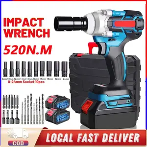 Impact Wrench 588V Impact Baterai Cordless Brushless 520N.M Electric Impact Wrench Spanner Sets Rechargeable Torsi Besar impek  1  set bulong impact  wrech