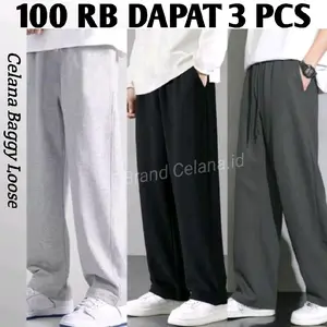 PROMO BESAR 3 pcs 100 ribu celana panjang beggy loose sweetpants jogger highwaist Sport