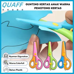 QUAFF Gunting Kertas Anak Mini Safety Model Terbaru Bahan Plastik Berkualitas Tinggi Ujung Bulat Warna Kombinasi Indah Cocok untuk Sekolah dan Kantor
