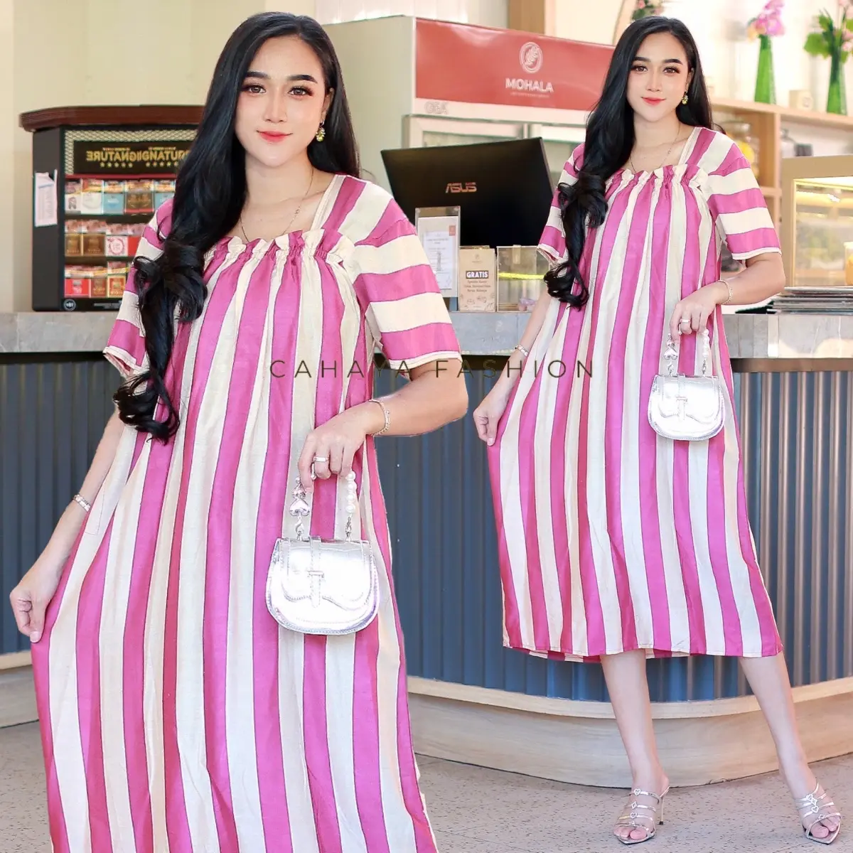 DASTER MURAH DASTER FUJI MOTIF SALUR LENGAN PENDEK BAHAN RAYON BUMIL BUSUI