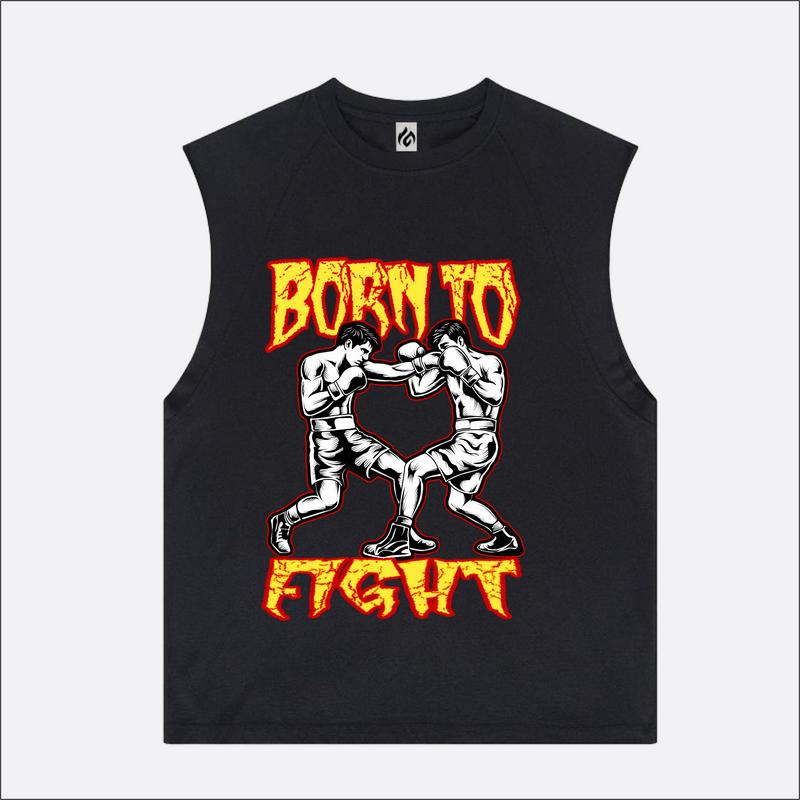 T-Shirt Gearfoxs Singlet Born To Fight Free Sticker 0