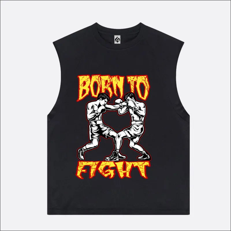 T-Shirt Gearfoxs Singlet Born To Fight Free Sticker 0