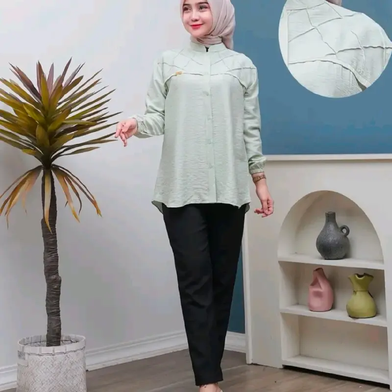 ROSELLA BLOUSE POLO LINEN . baju Atasan Santai 3