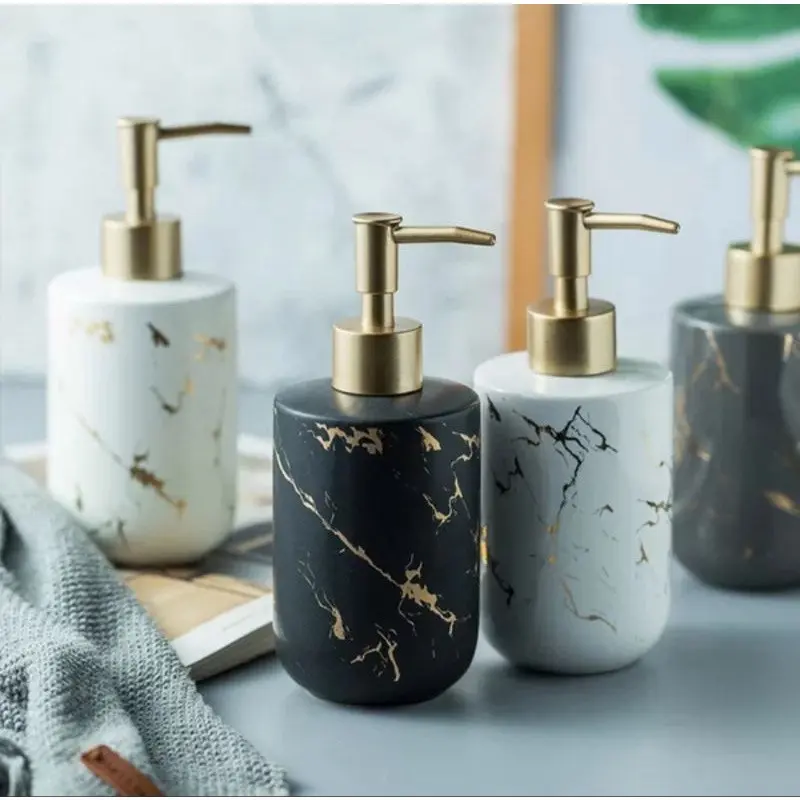 WWEISHOP REFILL PUMP BOTTLE MARBLE CERAMIC SOAP DISPENSER BOTOL KERAMIK MOTIF MARMER SABUN / SOAP DISPENSER MARBLE