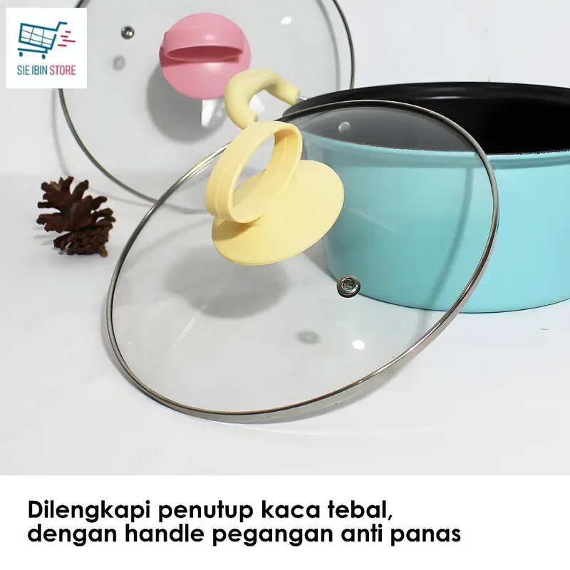 COD PANCI SUP TUTUP KACA ENAMEL GAGANG ANTI LENGKET 18CM 20CM 22CM 24CM sop 7
