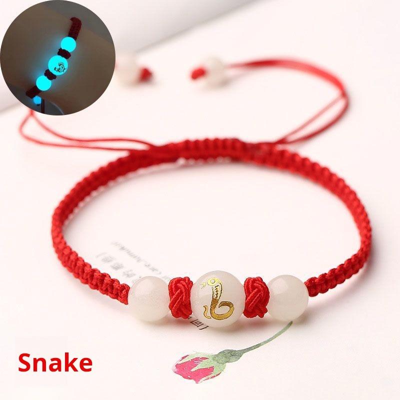 Product Introduction of Women's bracelet, red rope luminous bracelet, luminous stone luminous gemstone 12 zodiac woven bracelet, couple bracelet for men and women, bring it for safety. nazar  bracelet chinese jewelry year snake red  string  bracelet 21