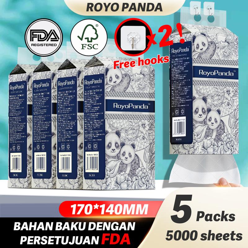 [5 PCS]ROYO PANDA Tissue Hanging Tissue Soft Deluxe Tissue Facial Tissue Cheerful Tissue Comfortable Tissue Hanging Tisu 5000 Sheets 4 Lapis, 5 Pek 140*170mm, 1000 Helaian 0