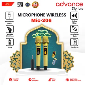 【COD】NEW! Advance MIC-206 Double Mic Wireless Recharger Bisa digunakan untuk Souncard & Speaker Garansi 1 Tahun Gold Microphone