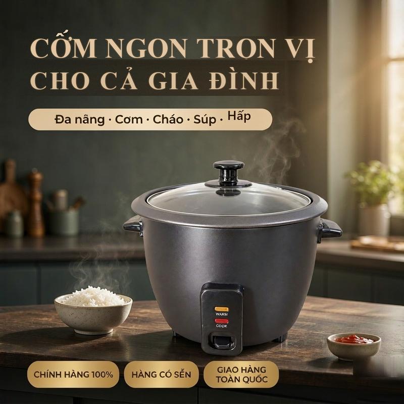 Nồi cơm điện 1.5L 500W điều khiển cơ khí nắp kính trong suốt, chế độ nấu cơm giữ ấm cho gia đình 2‑4 người màu đen