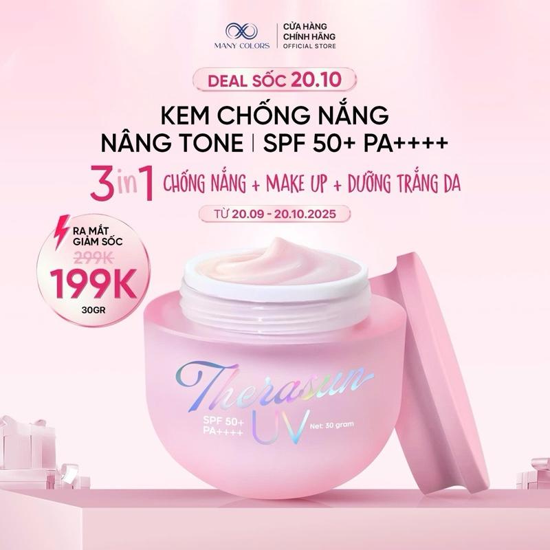  KEM CHỐNG NẮNG NÂNG TONE THERASUN UV 3in1 - SPF50+ PA++++ - Hổ trợ nâng tone trắng hồng Ngăn Ngừa Nám Sạm Tàn Nhang 30g 