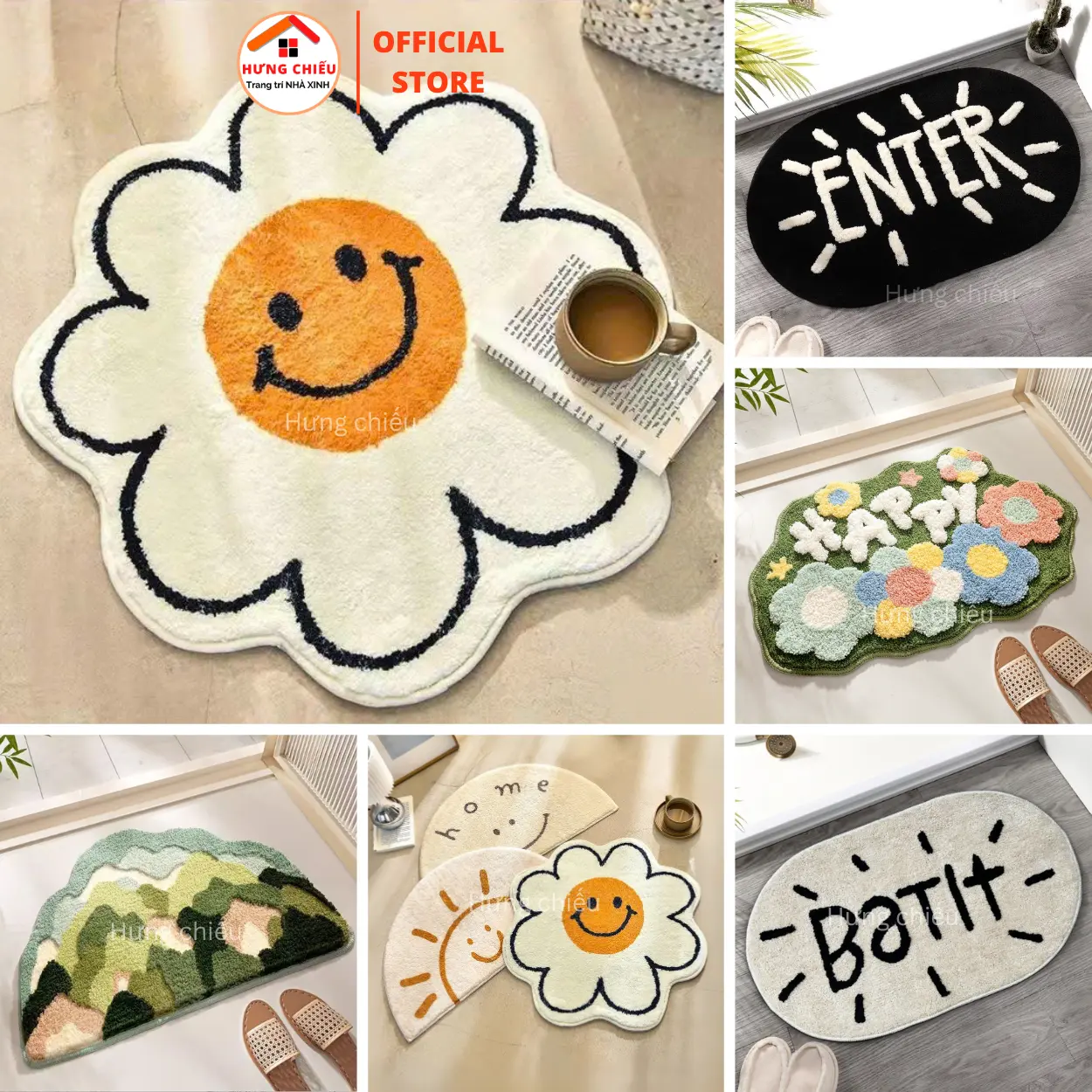Thảm chùi chân lông cừu chống trượt thấm hút tốt họa tiết động vật đáng yêu mã M - Hưng Chiếu