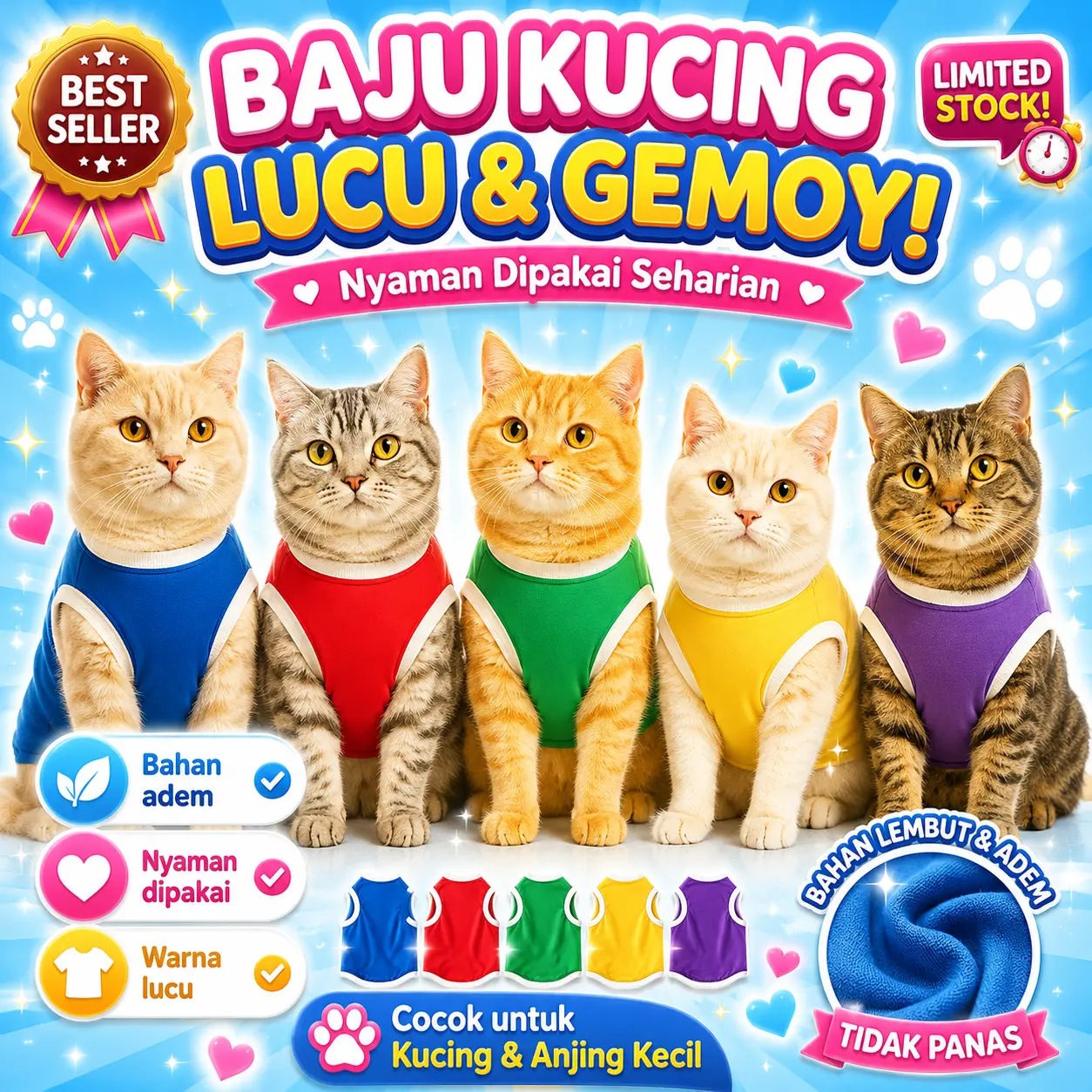 BAJU KUCING ANJING KELINCI LUCU MURAH KARTUN MOTIF MODEL TERLUCU BAHAN KATUN BAJU KUCING ANJING KELINCI AKSESORIS HEWAN