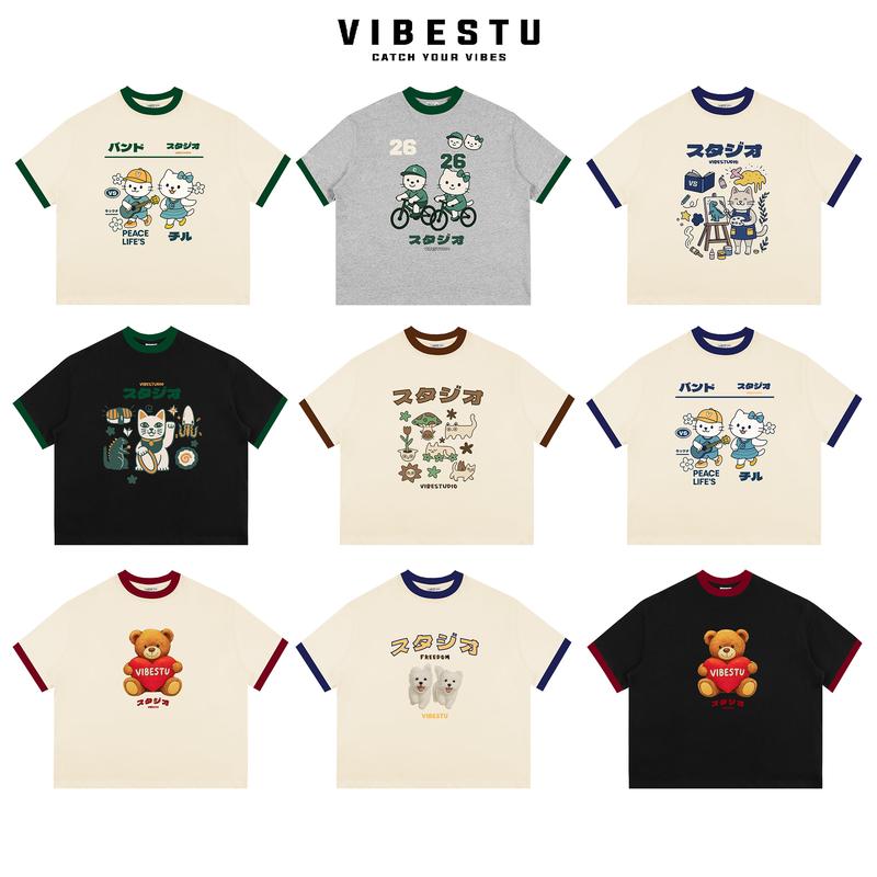 Áo Thun Phối Tay Local Brand VIBESTU " BST Phối Tay JAPAN " Form Big Boxy Rộng Unisex 250Gsm Cotton