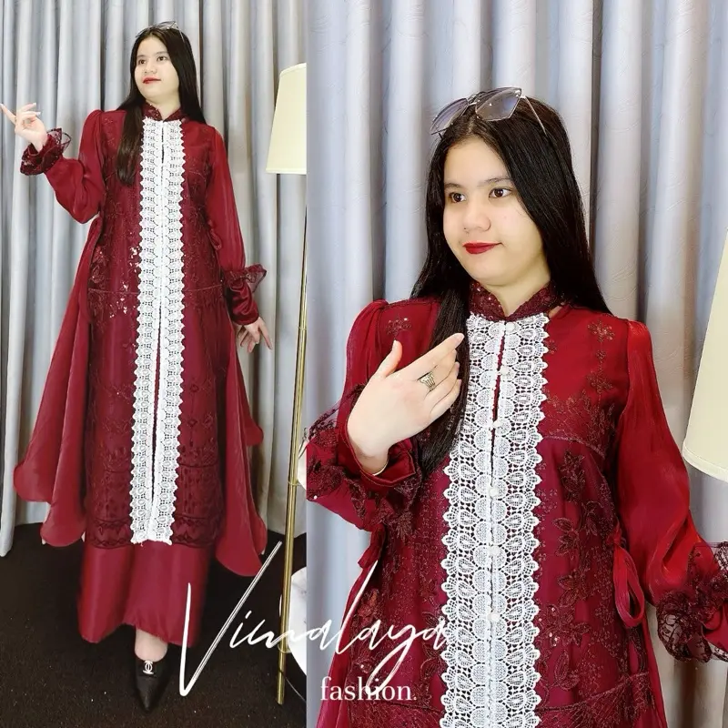 Gamis Putih Busui 2in1 Inner + Rompi Tile Bordir Baju Muslim Vima 0176 5