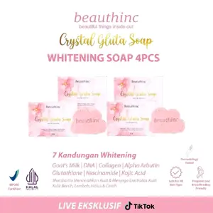 BEAUTINC WHITENING CRYSTAL SOAP BODY Mengandung DNA, COLLAGEN, ALPHA ARBUTIN, GLUTATION, KOJIC ACID, NIACINAMIDE