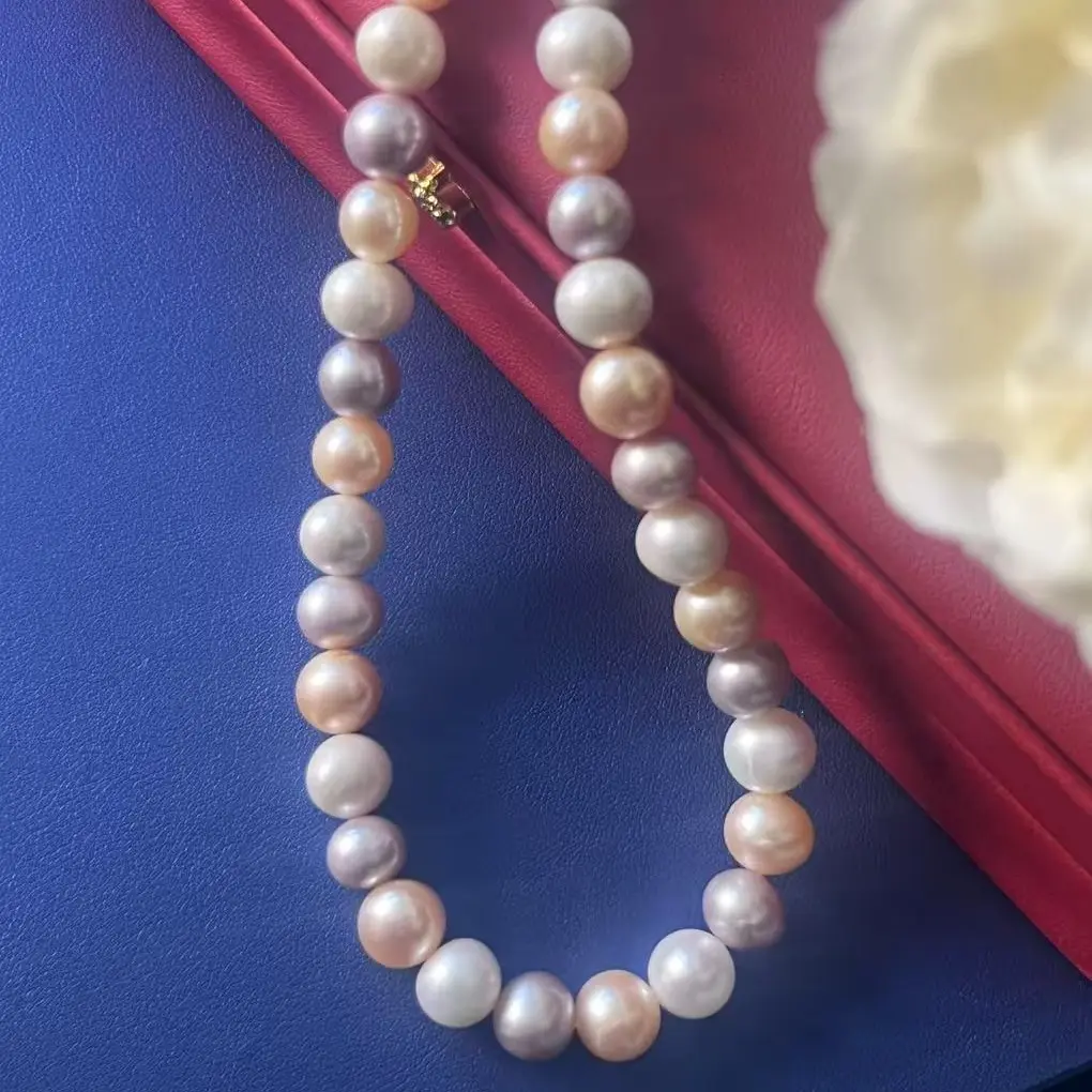 ชุดสร้อยคอและสร้อยข้อมือสีพาสเทลมุกน้ำจืดธรรมชาติ 9-10 มม. x0028