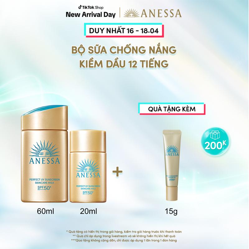 Combo Sữa Chống Nắng Bảo Vệ Hoàn Hảo Anessa Perfect UV Sunscreen Skincare Milk UV SPF 50++++ 60ml & 20ml