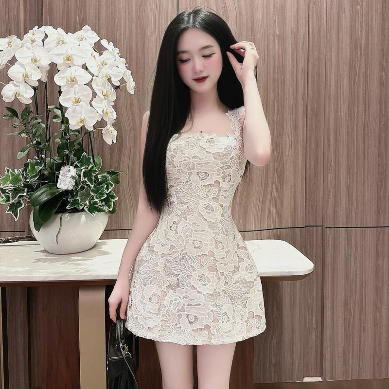  Váy Thiết Kế - Váy 2 Dây Ren Hoa Chân Váy Dáng A 3 lớp 