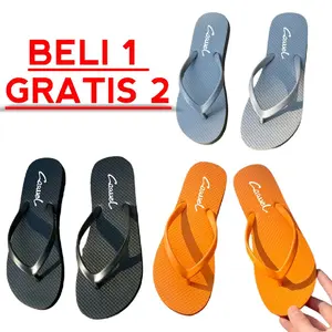 Beli 1 Gratis 2 Sandal Jepit Wanita Caswel bahan Eva Spon trendy Shoes Sendal Cewek kekinian Hitam Pink Merah
