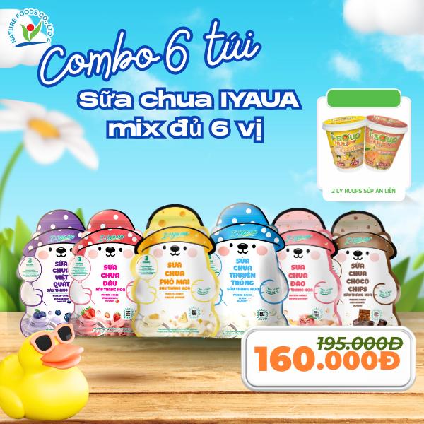 COMBO 6 TÚI Sữa Chua Sấy Thăng Hoa IYaua Gấu Hạt Nút Mix VỊ Dâu Đào Phô mai Socola Chip Truyền thống Việt quất 16G