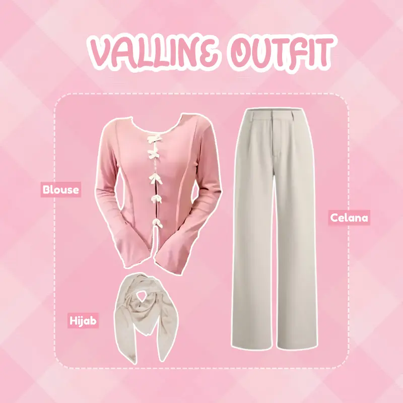 Valline Outfit Set [ Blouse + Celana + Hijab ] OOTD Korean Simple Cocok Untuk Hangout dan Ngampus 1